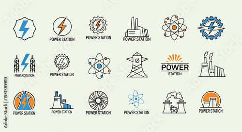 Collection of energy and power industry icons and logos.