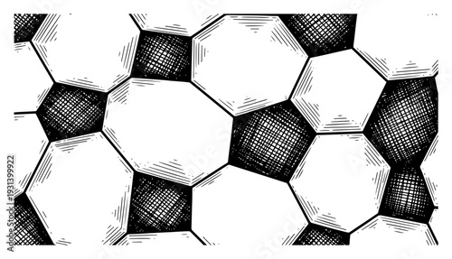Detailed hand drawn texture of a soccer ball surface with hatching