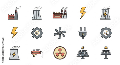 Industrial Icons Energy Production Symbols.