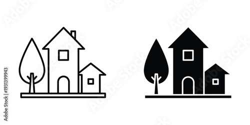 House Tree Icons Real Estate Residential Property