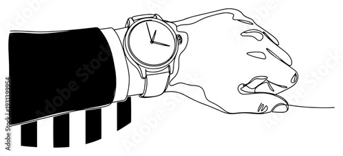 Minimalist line art illustration of a hand wearing a wristwatch