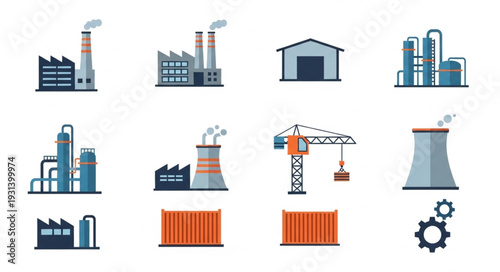 Industrial Icons Factory Equipment Symbols.