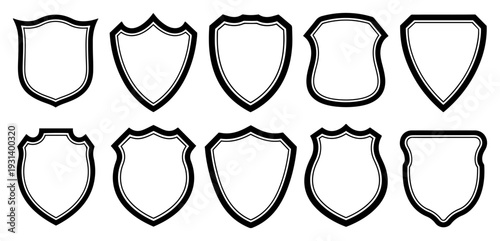 Set of blank shield and crest outlines for sports team logo design