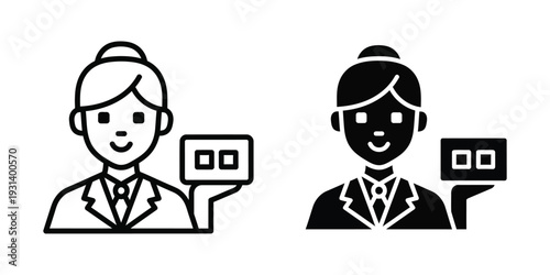 Businesswoman Holding Device Abstract Icon Commercial Concept