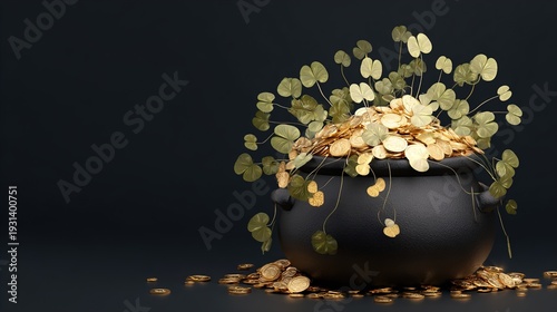 Lucky Clover Plant in Black Cauldron Pot – St. Patrick’s Day Decorative Concept