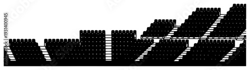 Minimalist silhouette of empty stadium seating rows in perspective