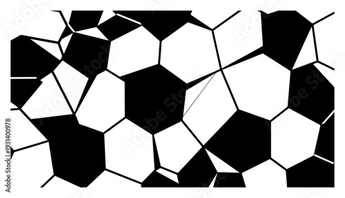 Abstract geometric pattern of soccer ball hexagons and shattered lines