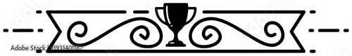 Decorative horizontal border with championship trophy cup and classic ornamental scrolls