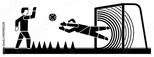 Football player scoring a goal as the goalkeeper dives for the ball