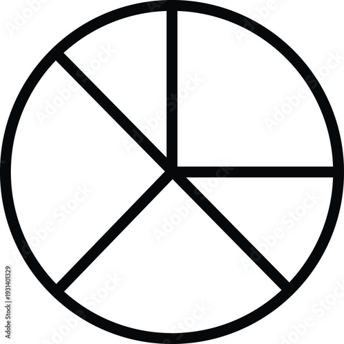 Circular pie chart diagram icon showing several divisions representing financial data sets