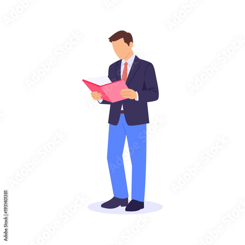 Reviewing Legal Documents, examining contracts and agreements carefully, Flat vector character illustration