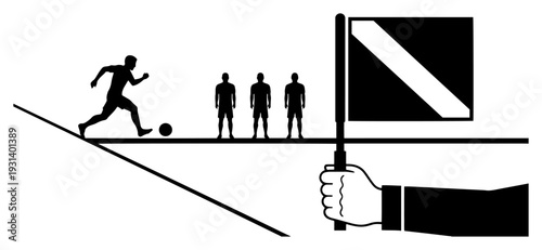 Assistant referee holding a flag during a soccer match on the field