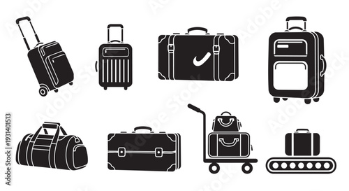 Collection of modern luggage and travel bags in black