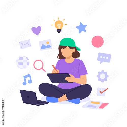 Icon Set Design, creating cohesive vector icon collections, Flat vector character illustration