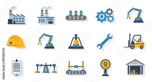 Industrial Icons Representing Manufacturing Processes.