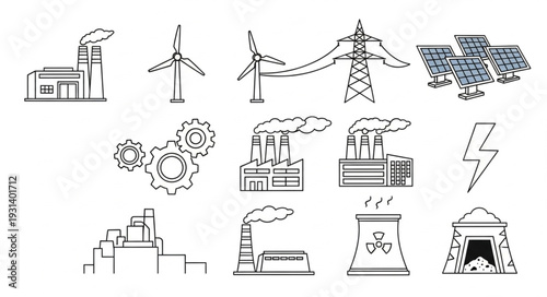 Industrial Icons Representing Energy Production.