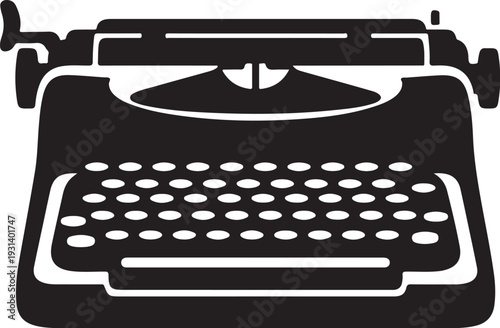 Vintage Typewriter, Retro Writing Machine, Black Icon, Vector Illustration