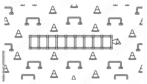 Pattern of soccer training equipment including cones hurdles and agility ladder