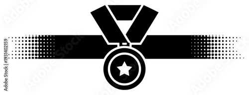Winner medal icon with a star and decorative banner featuring halftone gradient effects