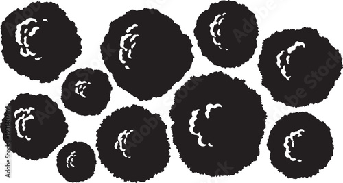 Black and white illustration of abstract circular shapes design