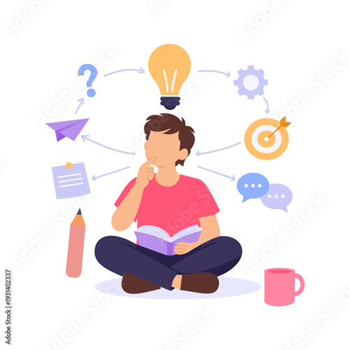 Brainstorming Ideas, generating creative concepts collaboratively, Flat vector character illustration