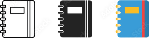 Three modern notebooks with spiral and hardcover designs on white background