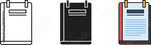 Three blank notepads with metal clips isolated on white background minimal design