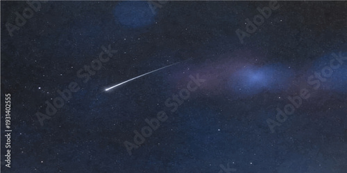 Celestial Trail: A single, radiant meteor streaks across the night sky, leaving a luminous trail in its wake, creating a scene of astronomical wonder and the vastness of the cosmos.