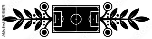 Decorative football pitch emblem with laurel branches in minimalist style