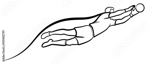 Hand drawn line art of a goalkeeper diving to catch a soccer ball