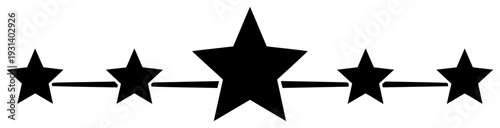 Row of black stars of different sizes connected by a line for rating or award design