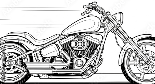 Detailed illustration of a powerful custom motorcycle in motion.