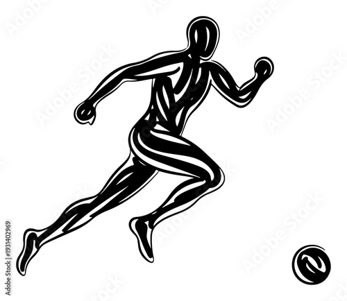 Stylized silhouette of a powerful athlete running or sprinting in a dynamic pose
