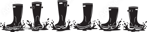 Black rain boots in various stages of water splash