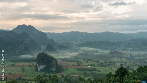 The morning fog on the eastern side saw the movement of orange clouds hitting the sun at Phu Lanka, .