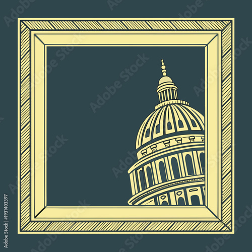 Architectural Dome Framed by a Decorative Border.