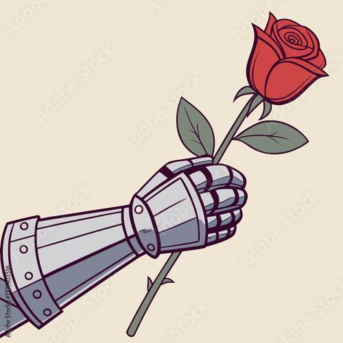 Knights Arm in Armor Holding a Single Red Rose.