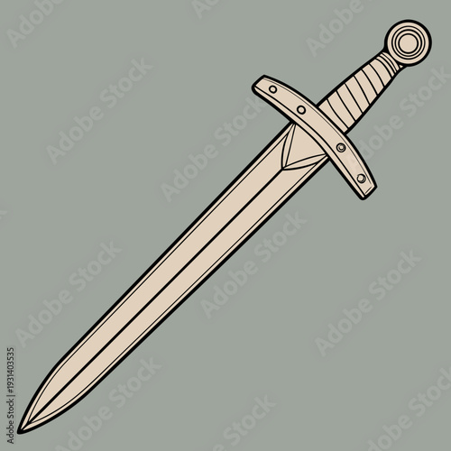 Medieval Sword Illustration on a Solid Background.