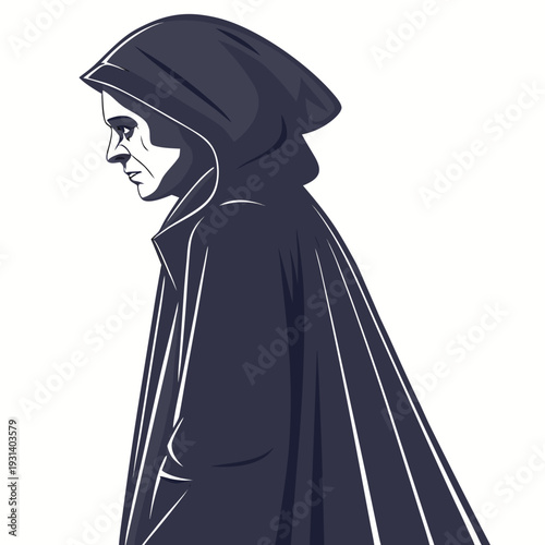 Mysterious hooded figure in profile a dark and enigmatic presence.
