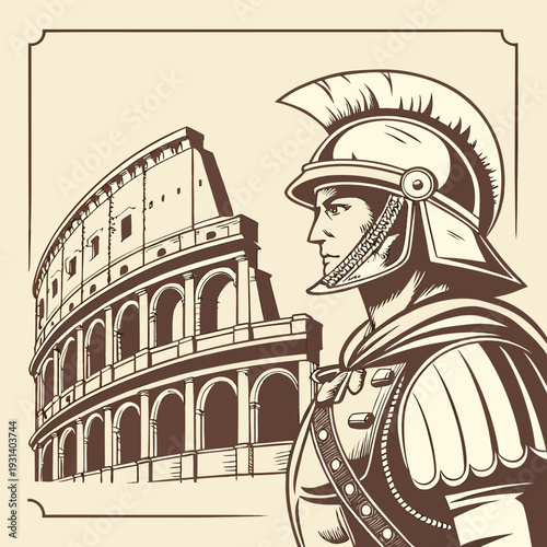 Roman Soldier and Colosseum Illustration.