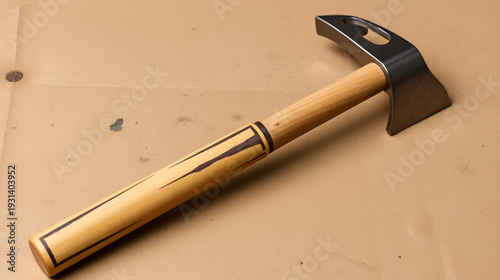 Long-handled splitting maul with a wedge-shaped head.