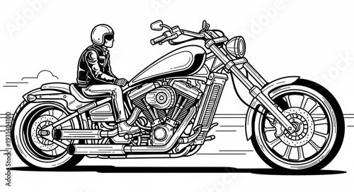 Man riding a custom chopper motorcycle on a road.