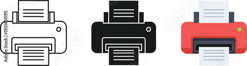 Three modern printers isolated on white background vector illustration