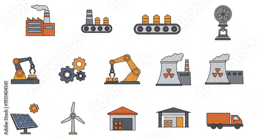Industrial Machinery and Equipment Icons.