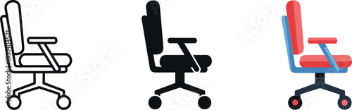 Three modern office chairs isolated on white background ergonomic design