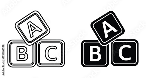 Alphabet blocks with letters A B C in outline and solid black styles for early childhood education learning and school development