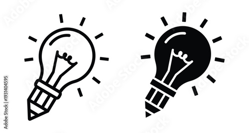 creative idea lightbulb pencil icon set representing inspiration innovation brainstorming design thinking education knowledge writing sketching artistic vision solution strategy intelligence