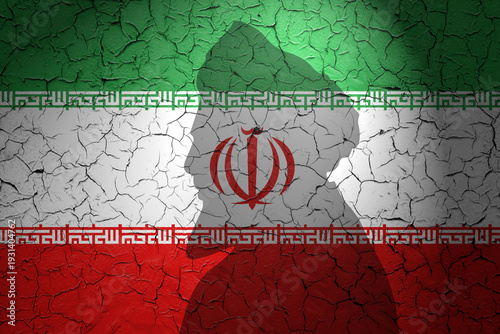 Flag of Iran painted on the cracked wall