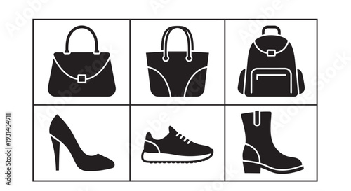 Collection of modern fashion accessories and footwear icons
