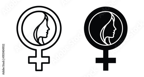 female gender symbol icon set with woman profile silhouette representing feminism equality empowerment ladies rights venus sign graphic design element vector